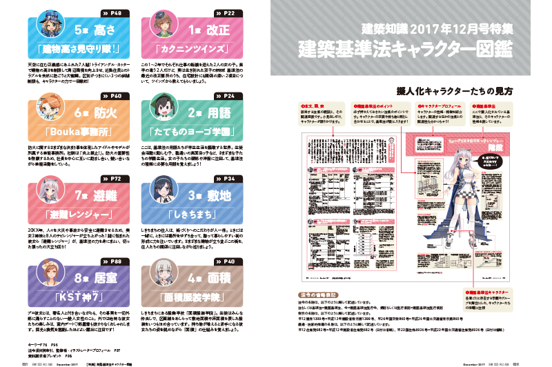 建築基準法を「萌え絵キャラクター」に擬人化した『建築知識』(2017年12月号)
