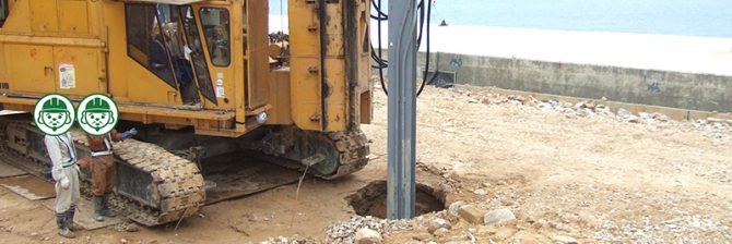 サンドコンパクションパイル工法（SCP）の弱点を改良した「契約後VE方式」の工事現場