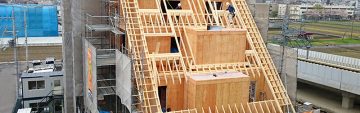 建築中のリヴ本社ビル（木造5階建て）