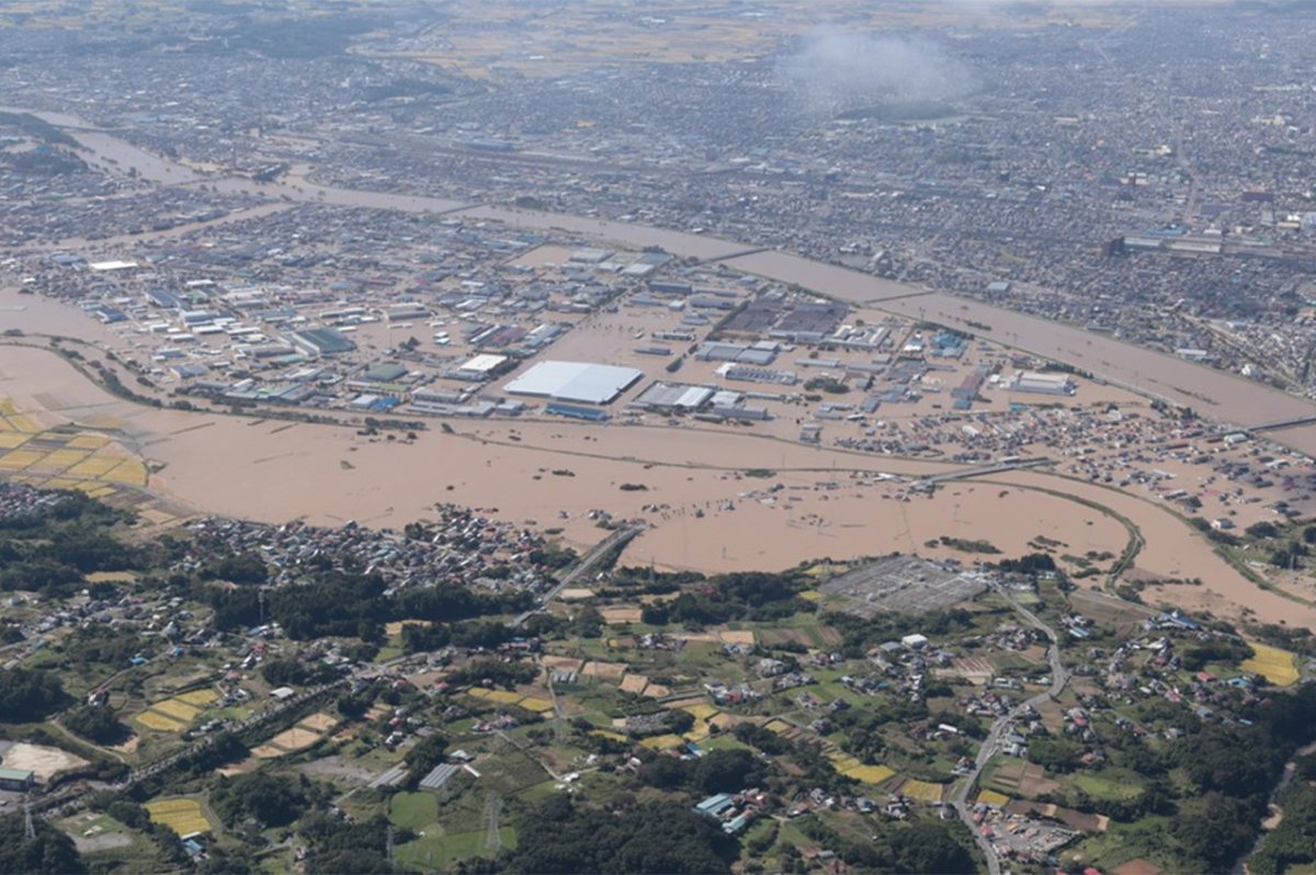 「令和元年東日本台風」が郡山市を襲い、阿武隈川が越水したもよう / 出典：東北地方整備局