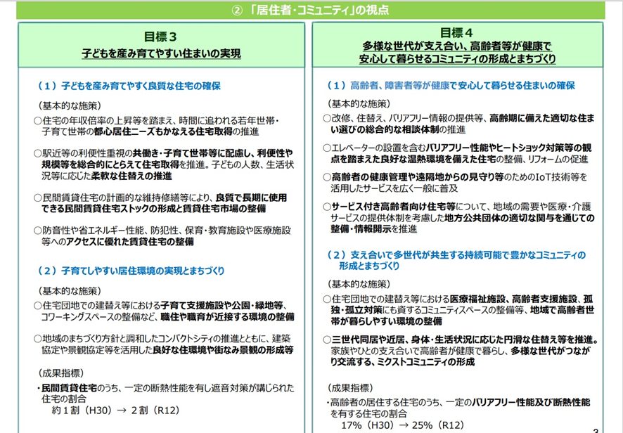 「居住者・コミュニティ」の視点での目標3,4