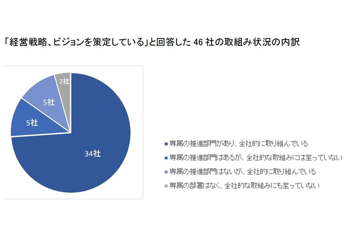 DXの取組みにおける、「経営戦略、ビジョンを策定している」と回答した46社の内訳