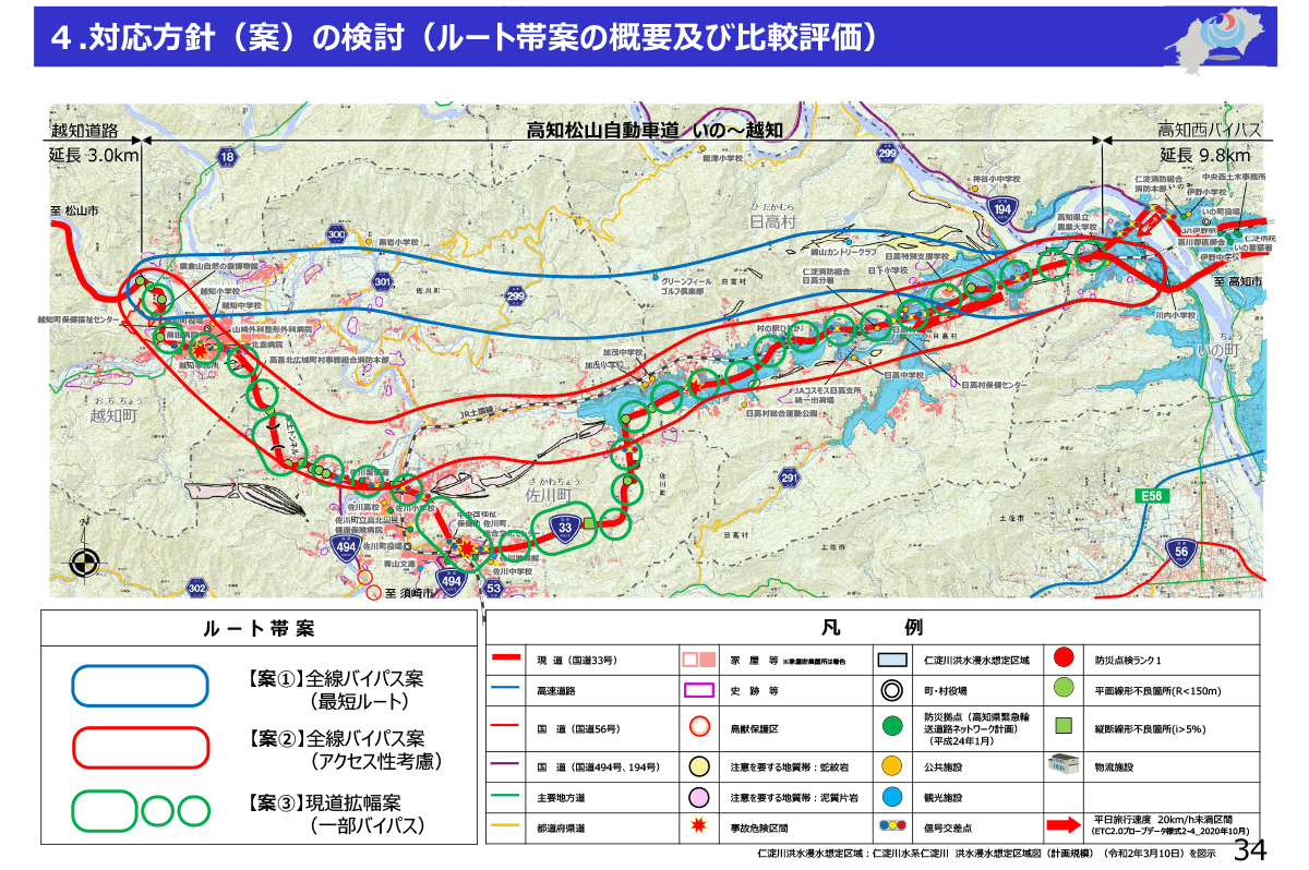 高知松山自動車道いの〜越知区間に関する資料（土佐国道事務所提供）