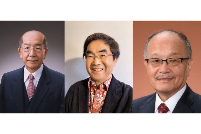 2023年日本建築学会大賞の受賞者。左から、嘉納成男氏（早稲田大学名誉教授）、石野久彌氏（東京都立大学名誉教授）と中島正愛氏（小堀鐸二研究所社長、京都大学名誉教授）