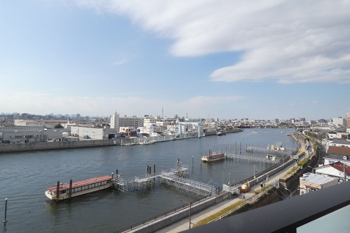 最上階から見る旧江戸川の風景はとても美しい