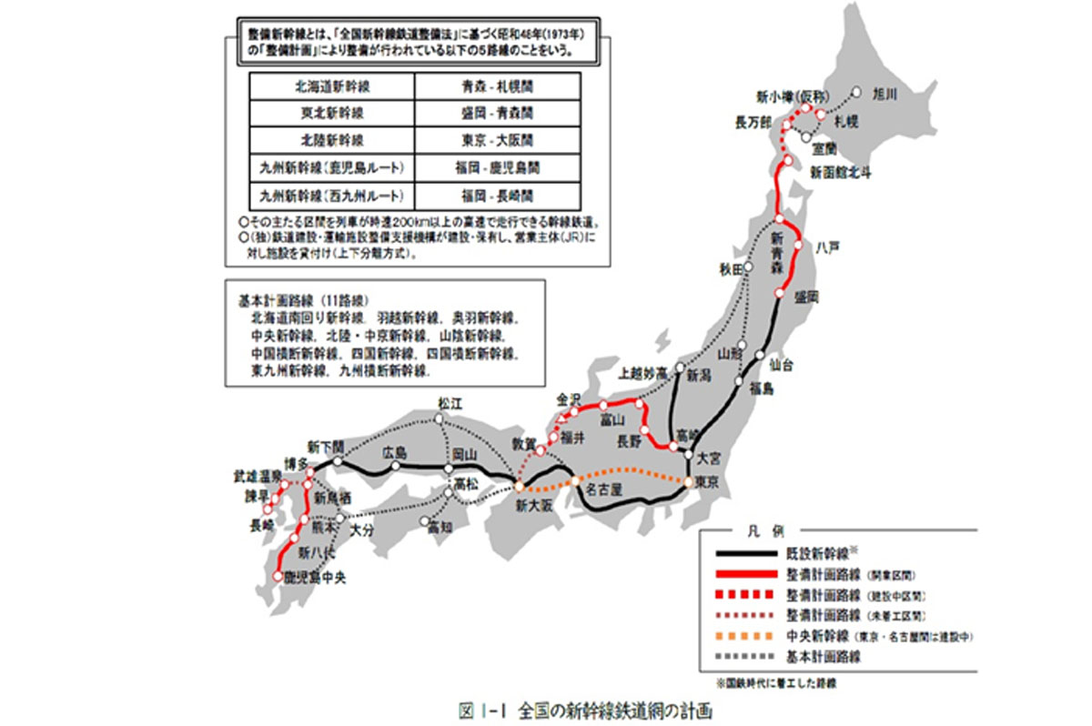 基本計画も含む全国の新幹線鉄道網