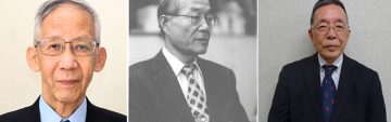 大賞受賞者。左から、坂本功氏（東京大学名誉教授）、橘秀樹氏（東京大学名誉教授）、服部岑生氏（千葉大学名誉教授）