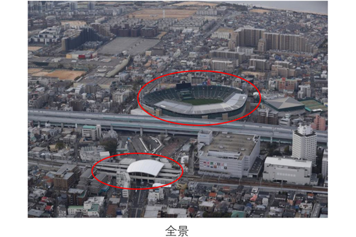 甲子園球場と枝川橋梁の全景