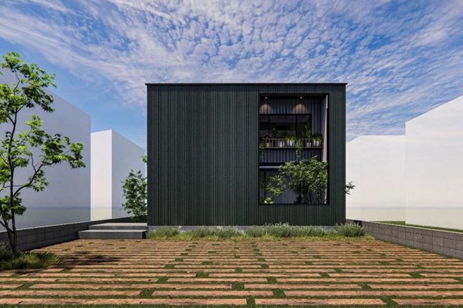 「YUIE PROJECT」初弾の住宅商品「YUIE　BOTANICAL FLAGSHIP MODEL」のRELAX MODERNデザイン外観（カラー;グリーン）