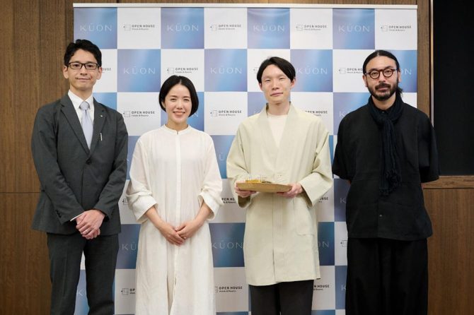 左よりから、オープンハウスグループサステナビリティ推進部 副部長の横瀬寛隆氏、和菓子作家の坂本紫穗さん、オープンハウス・ホテルズ＆リゾーツ代表取締役の渡部達也氏、デザイナー・negu.incの永井健太氏