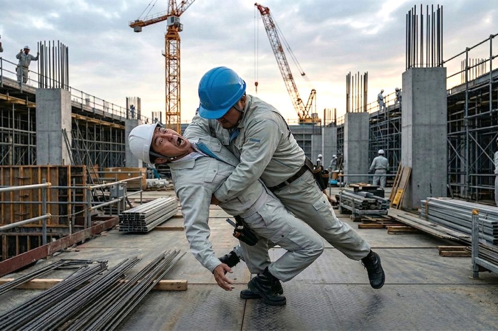 現場責任者のヘッド2次下請のヘッドロックに、3次下請はバックドロップで応戦！正当防衛は成立するのか？